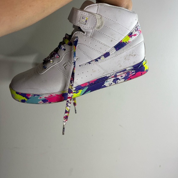 Fila Paint Splatter High Top Sneakers Women’s 11 White Y2K Streetwear - Picture 2 of 7